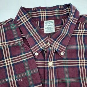 Brooks Brother Regent Oxford Shirt XXL Burgundy Plaid NonIron Cotton Button Down